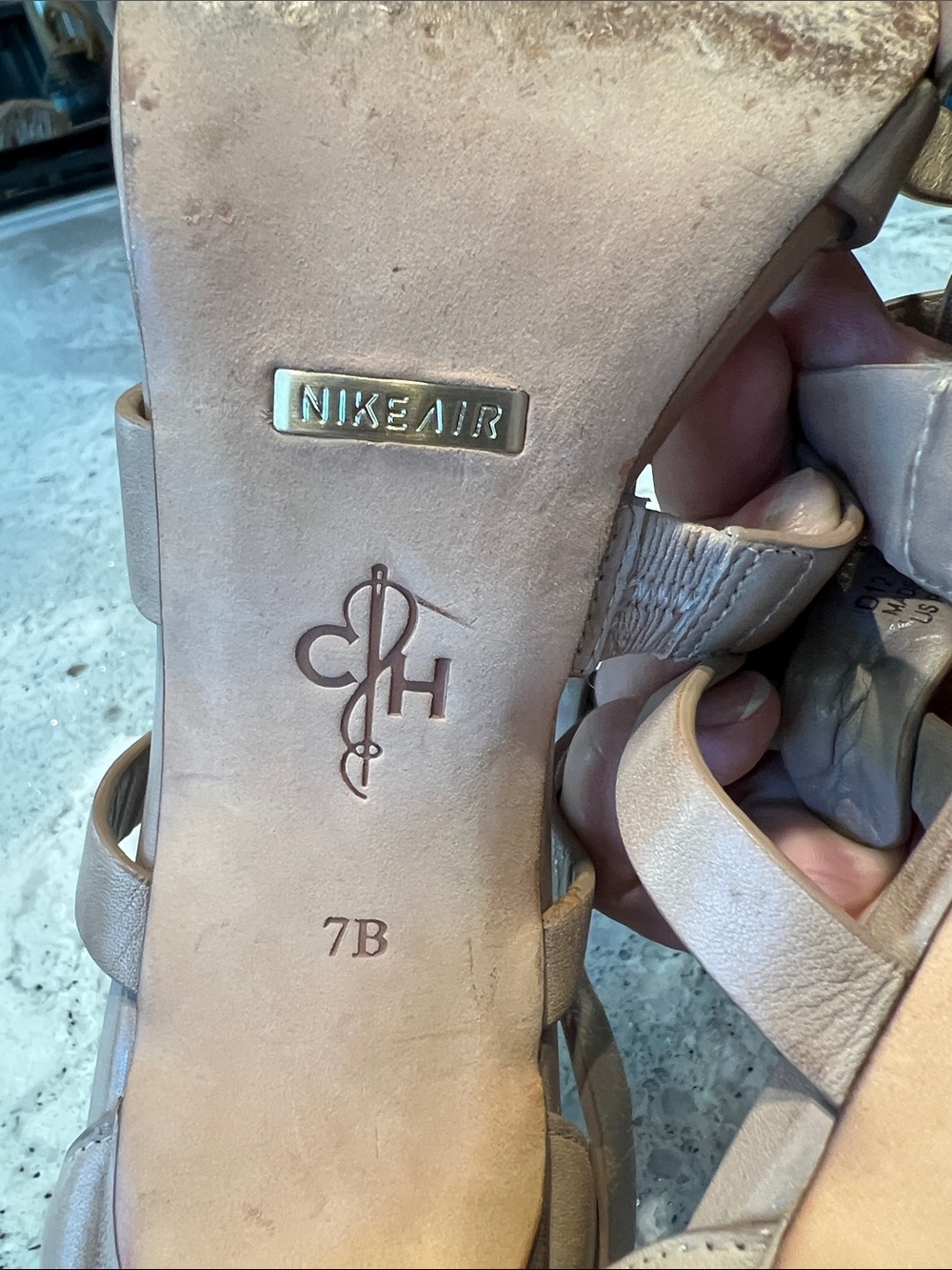 Cole Haan Nike Air Nude Beige Strappy Buckle Heels Stiletto Sandals Size 7 EUC - Picture 10 of 11